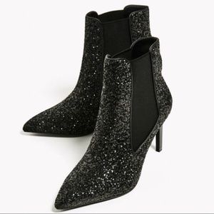 Zara Trafaluc Meteor Black Glitter Heel Booties 37